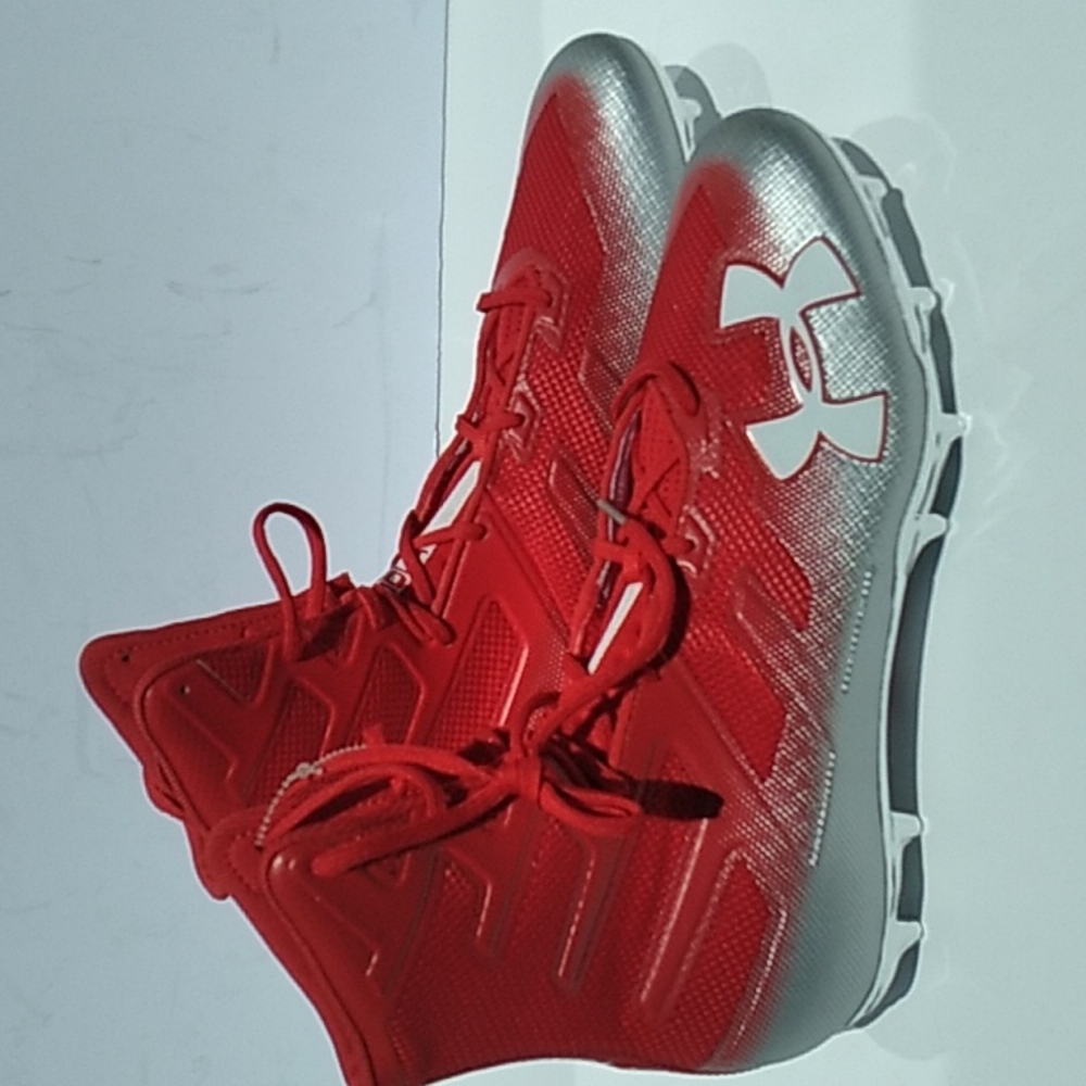 Under Armour Red and Silver Size 12.5 men Football Shoes